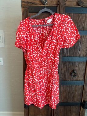Anthropologie Red and White Floral Short Sleeve Romper